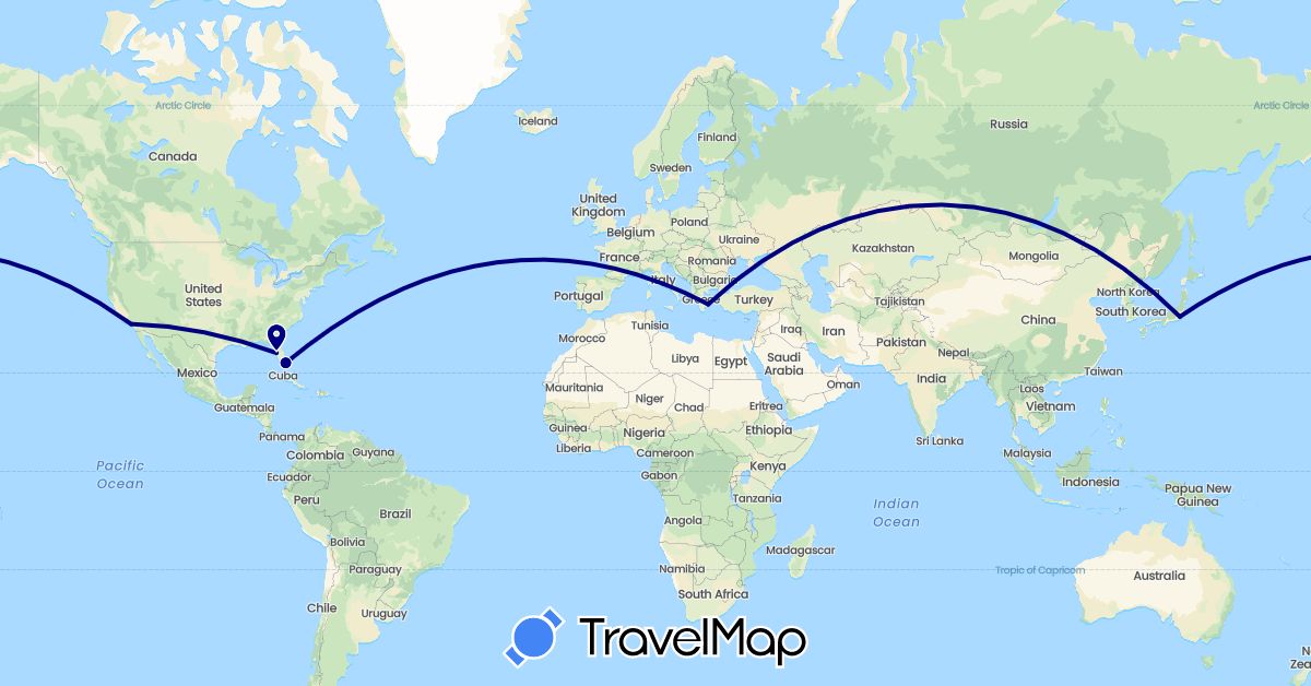 TravelMap itinerary: driving in Greece, Italy, Japan, United States (Asia, Europe, North America)